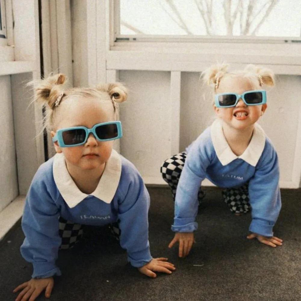 Kids' 90s inspired Rectangle Sunglasses Blue unisex sunnies